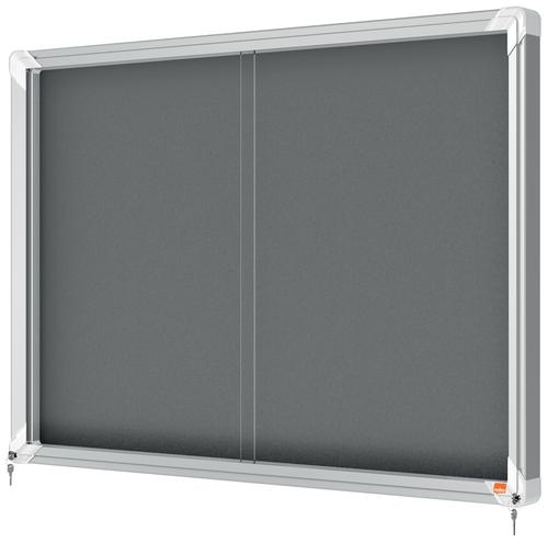 Nobo Premium Plus Grey Felt Lockable Noticeboard Display Case Sliding Door 8 x A4 925x668mm 1915336