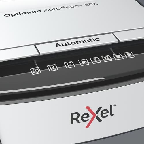 Rexel Optimum AutoFeed Plus 50X Cross Cut Shredder 20 Litre 50 Sheet Automatic/6 Sheet Manual Black 2020050X
