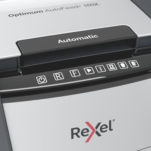Rexel Optimum AutoFeed Plus 150X Cross Cut Shredder 44 Litre 150 Sheet Automatic/8 Sheet Manual Black 2020150X