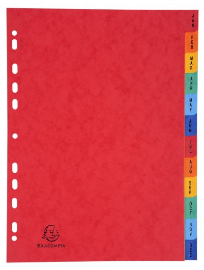 Exacompta Index Jan-Dec A4 225gsm Pressboard Assorted Colours