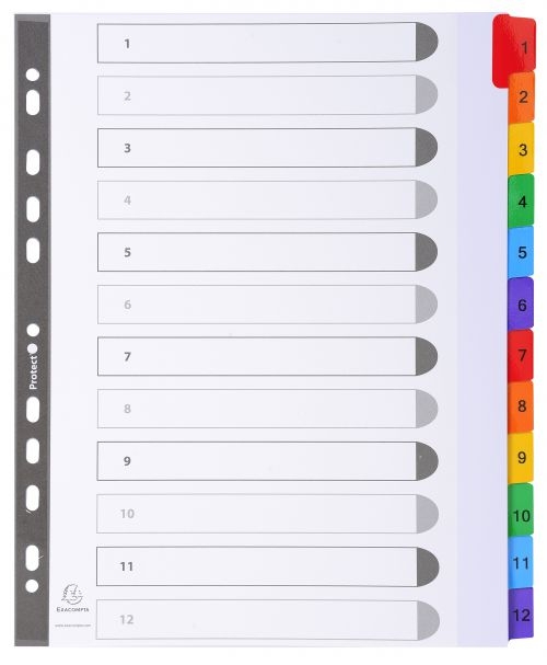 Exacompta Index 1-12 A4 Extra Wide 160gsm Card White with Coloured Plastic Tabs