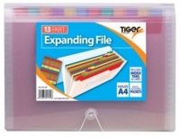 Tiger Rainbow Expanding File Polypropylene A4 13 Part Clear