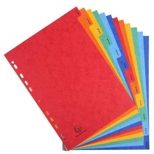 Exacompta Index Jan-Dec A4 225gsm Pressboard Assorted Colours