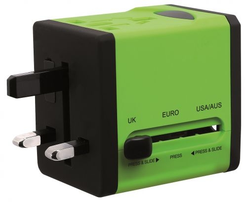 Swordfish VariPlug Dual USB Universal Travel Adapter Green