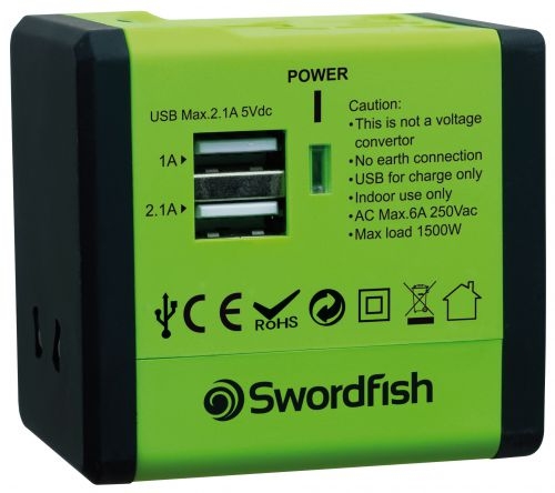 Swordfish VariPlug Dual USB Universal Travel Adapter Green