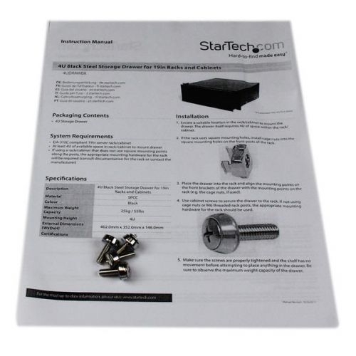 4U 19in Rack Black Steel Storage Drawer