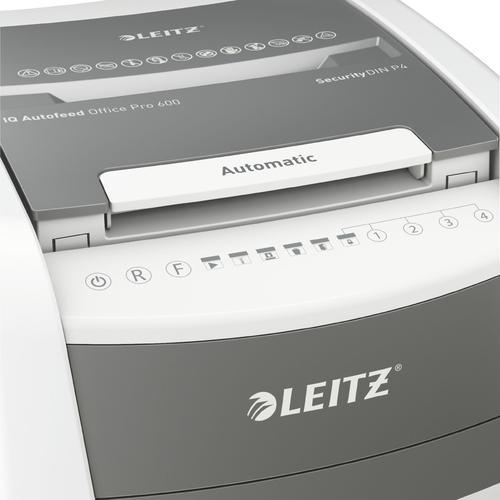 Leitz IQ AutoFeed Office Pro 600 Cross Cut Shredder 110 Litre 600 Sheet Automatic/15 Sheet Manual White 80171000