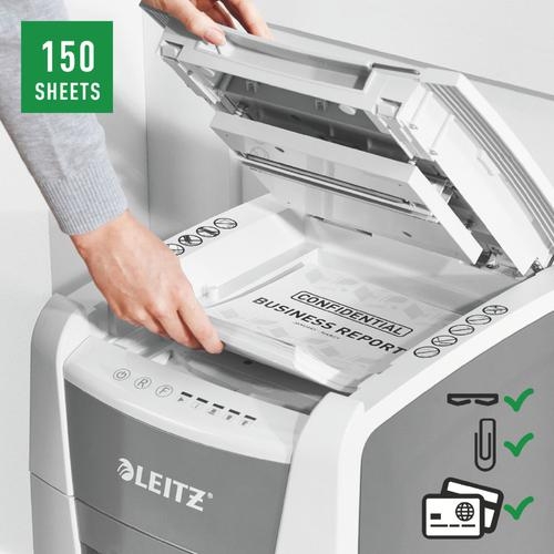 Leitz IQ AutoFeed Office 150 Cross Cut Shredder 44 Litre 150 Sheet Automatic/8 Sheet Manual White 80131000