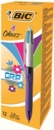Bic 4 Colours Grip Fashion Ballpoint Pen 1mm Tip 0.32mm Line Purple Barrel Lime Green/Pink/Purple/Turquoise Ink (Pack 12)