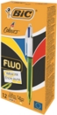 Bic 4 Colours Fluo Ballpoint Pen and Highlighter 1mm Tip 0.32mm Line and 1.6mm Tip 0.42mm Line Yellow/White Barrel Black/Blue/Red/Yellow Ink (Pack 12)