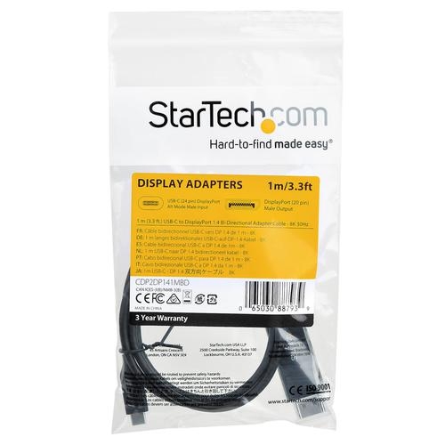 1m USB C to DP 1.4 8K 30Hz Cable Black