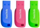 SanDisk Cruzer Blade 32GB USB 3.0 Capless Flash Drives 3 Pack Blue Green and Pink