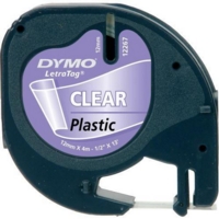 Dymo LetraTag Clear Plastic Tape 12mmx4m Black on Clear S0721530