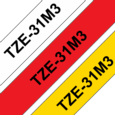 Brother PTouch Ribbon 12mm x 8m 3 Pack Value Pack Labelling Tape- TZE31M3