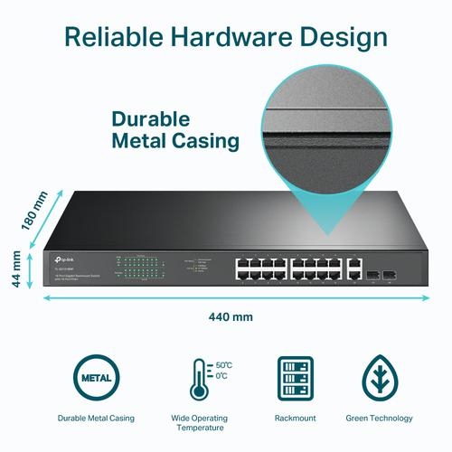 18 Port GB Rackmount Switch 16 PoE Plus
