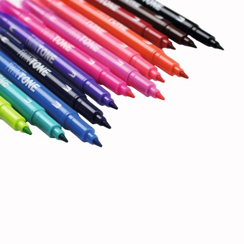 Tombow TwinTone Dual Tip Marker 0.8mm and 0.3mm Line Bright Assorted Colours (Pack 12)
