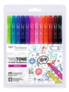 Tombow TwinTone Dual Tip Marker 0.8mm and 0.3mm Line Bright Assorted Colours (Pack 12)