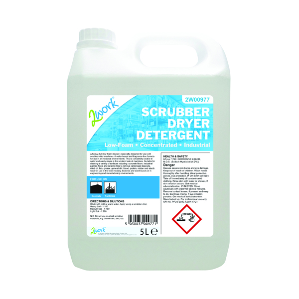 2Work Scrubber Dryer Detergent Low Foam Fragrance-Free 5 Litre 2W00977