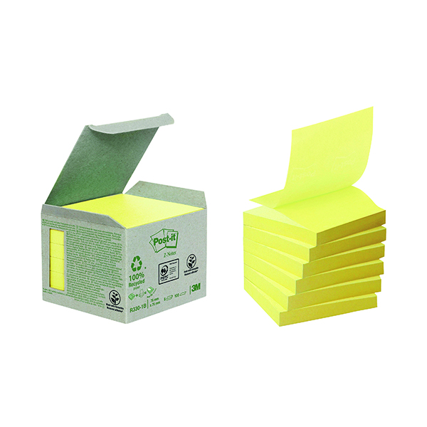 Post-it Recycled Z-Notes 76 x 76mm Canary Yellow (6 Pack) R330-1B