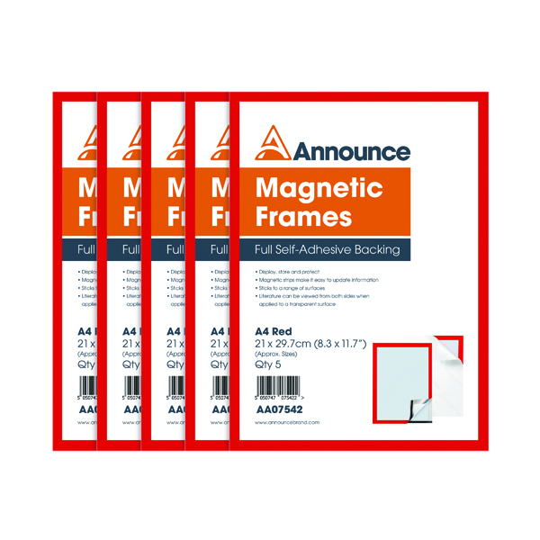 Announce Magnetic Frames A4 Red (5 Pack) AA07542