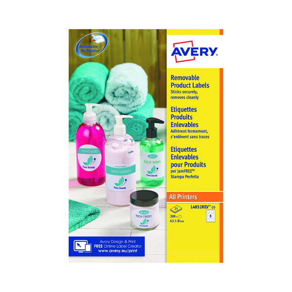 Avery Removable Labels Round 8 Per Sheet Wht (Pack of 200) L4852REV-25
