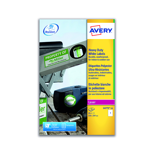 Avery Laser Label Heavy Duty 1 Per Sheet White (Pack of 20) L4775-20
