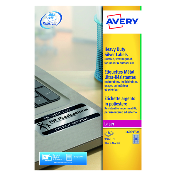 Avery Laser Label H/Duty 48 Per Sheet Silver (Pack of 960) L6009-20