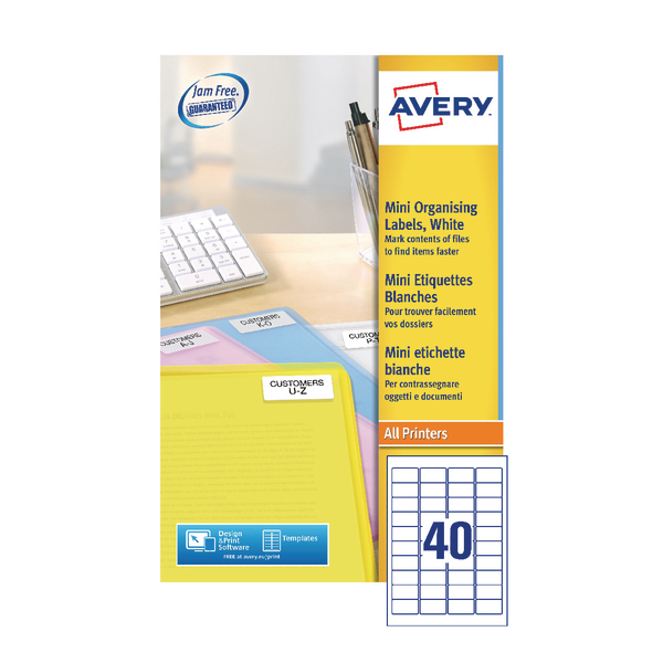 Avery Laser Mini Labels 45.7x25.4mm Sheets 40 Sheet White (1000 Pack) L7654-25