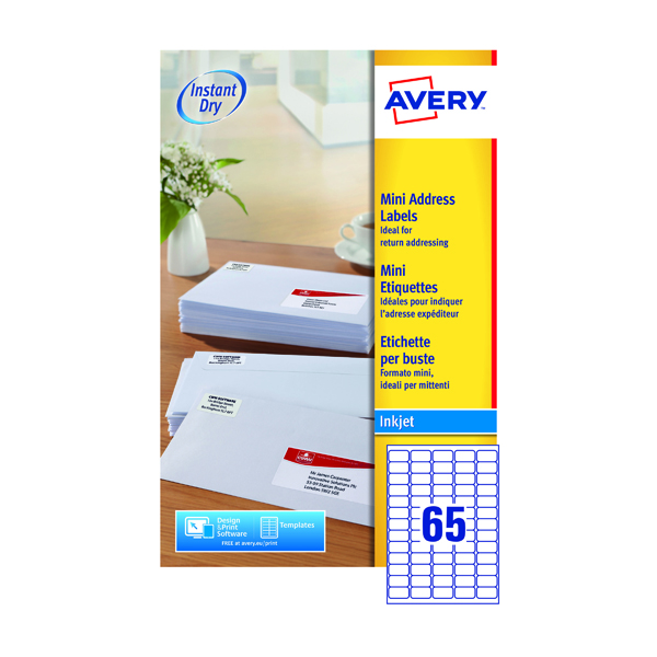 Avery Inkjet Mini Labels 38.1x21.2mm 65 Per Sheet White (1625 Pack) J8651-25