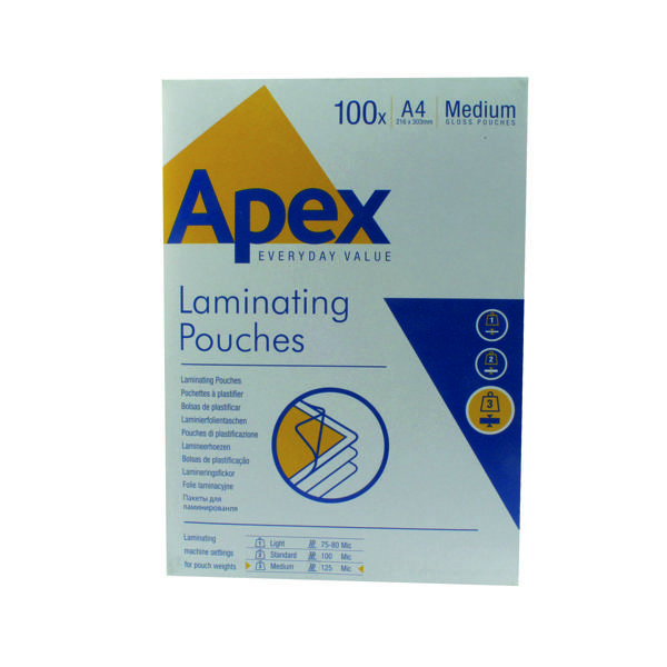 Fellowes Apex A4 Medium Laminating Pouches Clear (Pack of 100) 6003501