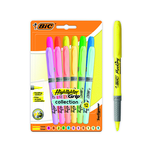 Bic Highlighter Grip Pastel Assorted (12 Pack) 992562
