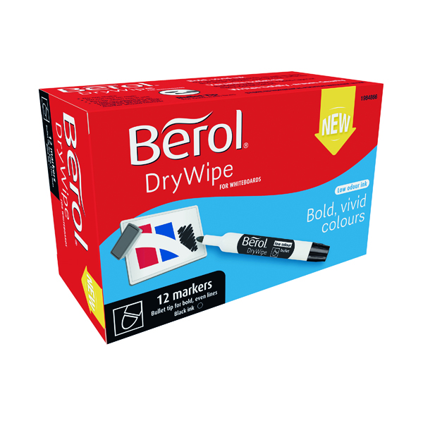 Berol Drywipe Marker Bullet Tip Black (12 Pack) 1984866