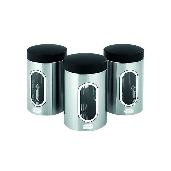 Kitchen Canisters Set of 3 Silver Stainless Steel 508453