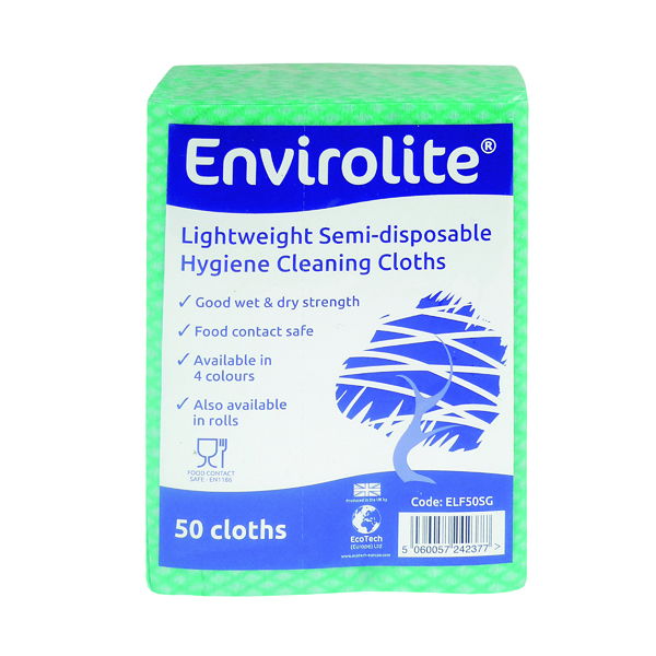 Envirolite Lightweight 480x360mm Green All Purpose Cloths (Pack of 50) ELF500
