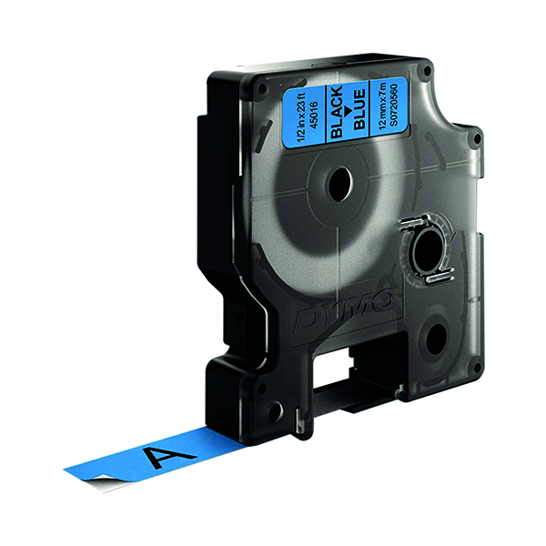 Dymo 45016 D1 LabelMaker Tape 12mm x 7m Black on Blue S0720560