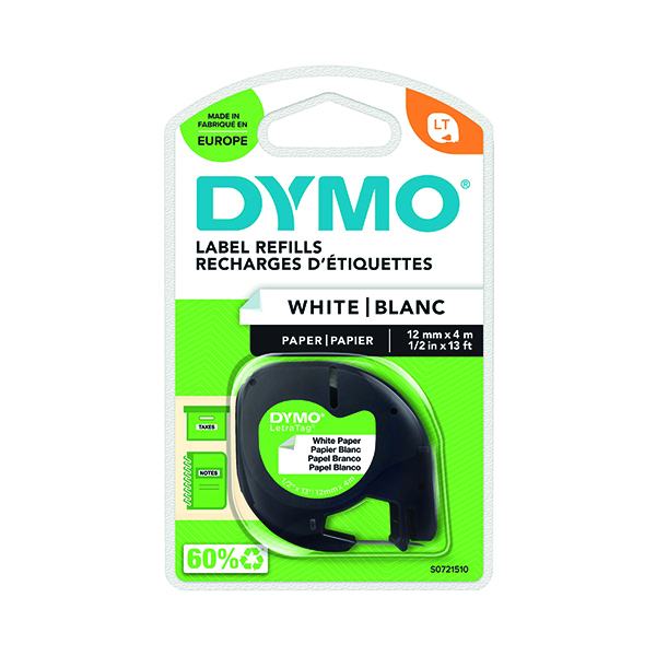Dymo 91200 LetraTag Paper Tape 12mm x 4m White S0721510
