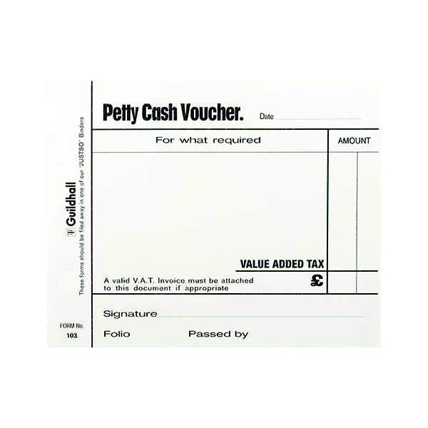 Exacompta Guildhall Petty Cash Pad 100 Leaves 127x102mm White (5 Pack) 103 1569