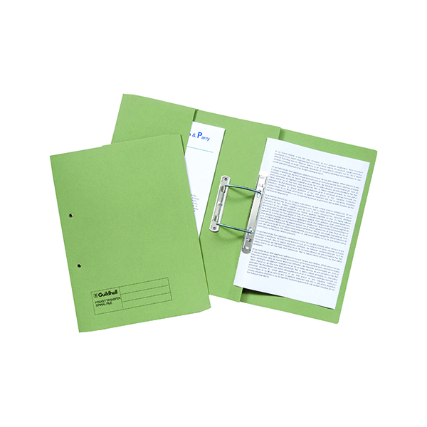 Exacompta Guildhall Heavyweight Transfer Spiral Pocket File Foolscap Green (Pack of 25) 211/6002