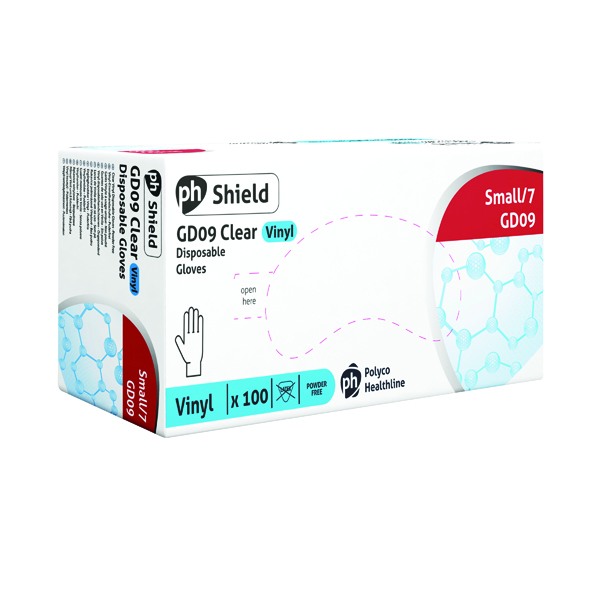 Shield Vinyl Powder-Free Gloves Small Clear (100 Pack) GD09