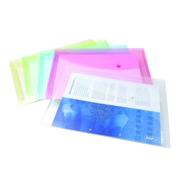 Rapesco Popper Wallet Foolscap Assorted Pastel (Pack of 5) 0696
