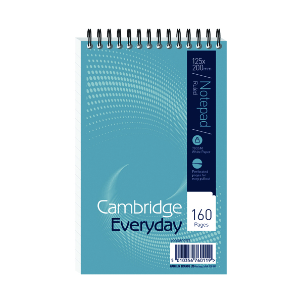 Cambridge Everyday Ruled Wirebound Notepad 160 Pages 125 x 200mm (Pack of 10) 100080235