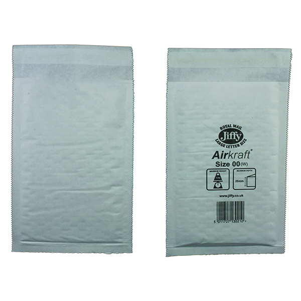 Jiffy AirKraft Bag Size 00 115x195mm White (100 Pack) JL-00