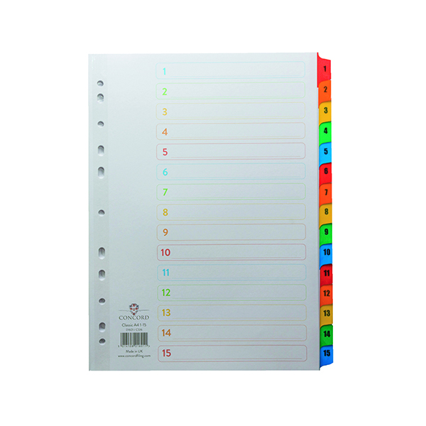 Concord Index 1-15 A4 White with Multicoloured Mylar Tabs 01601/CS16