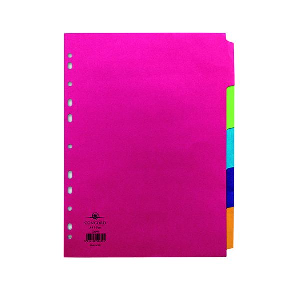 Concord Divider 5-Part A4 160gsm Bright Assorted 50699