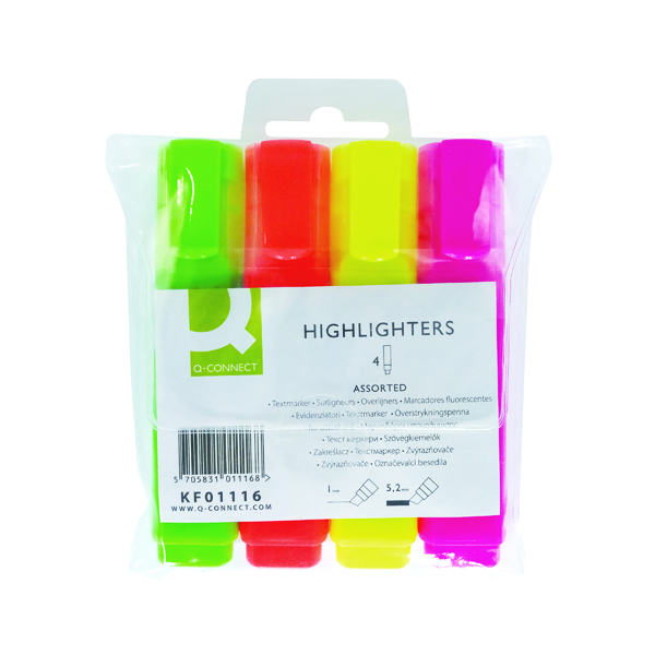Q-Connect Assorted Highlighter Pens (4 Pack) KF01116