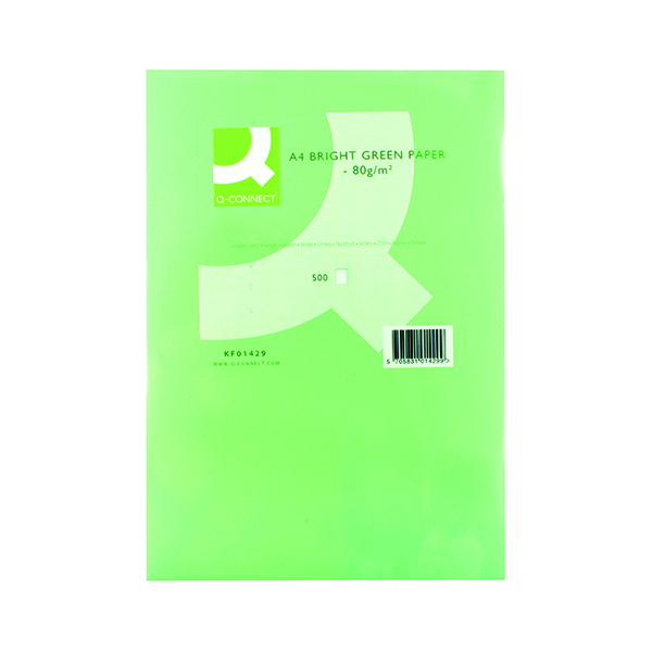 Q-Connect Bright Green Coloured A4 Copier Paper 80gsm Ream (Pack of 500) KF01429