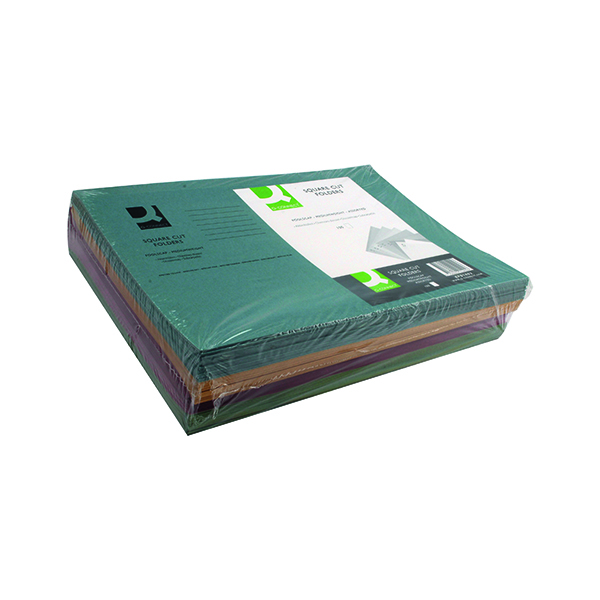 Q-Connect Square Cut Folder Mediumweight 250gsm Foolscap Assorted (Pack of 100) KF01492