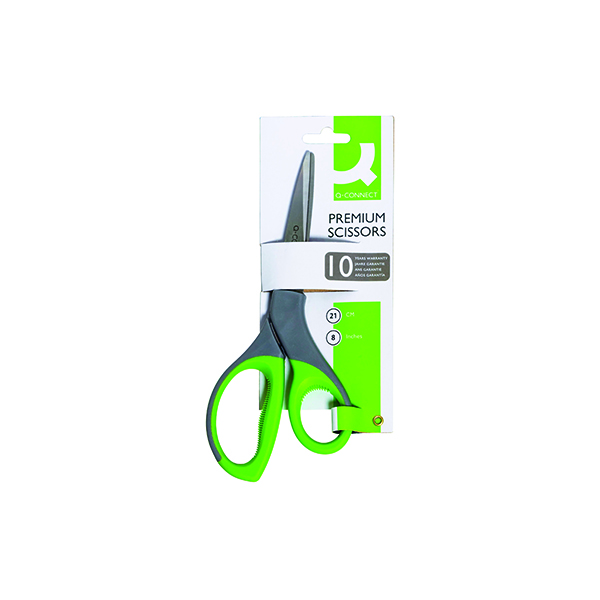 Q-Connect Premium Ergonomic Scissors 210mm Stainless Steel Blades Green/Grey Handle KF03987