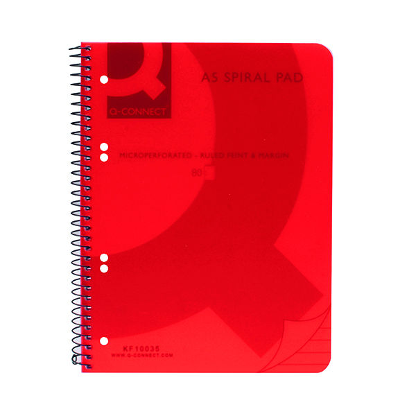 Q-Connect Spiral Bound Polypropylene Notebook 160 Pages A5 Red (5 Pack) KF10035