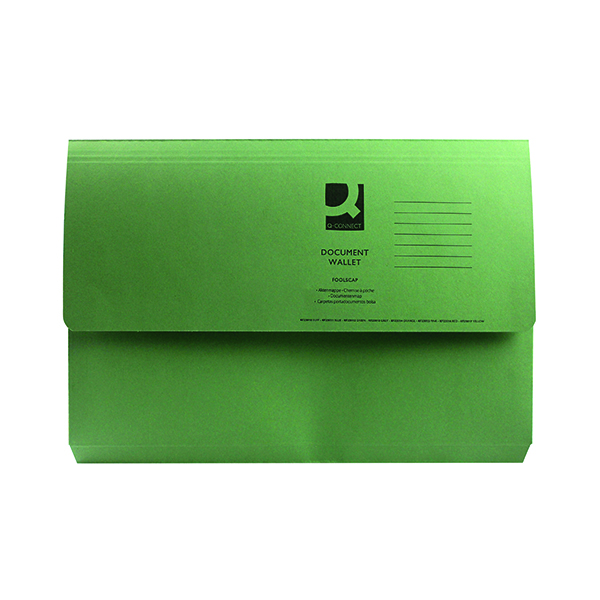 Q-Connect Document Wallet Foolscap Green (Pack of 50) KF23012